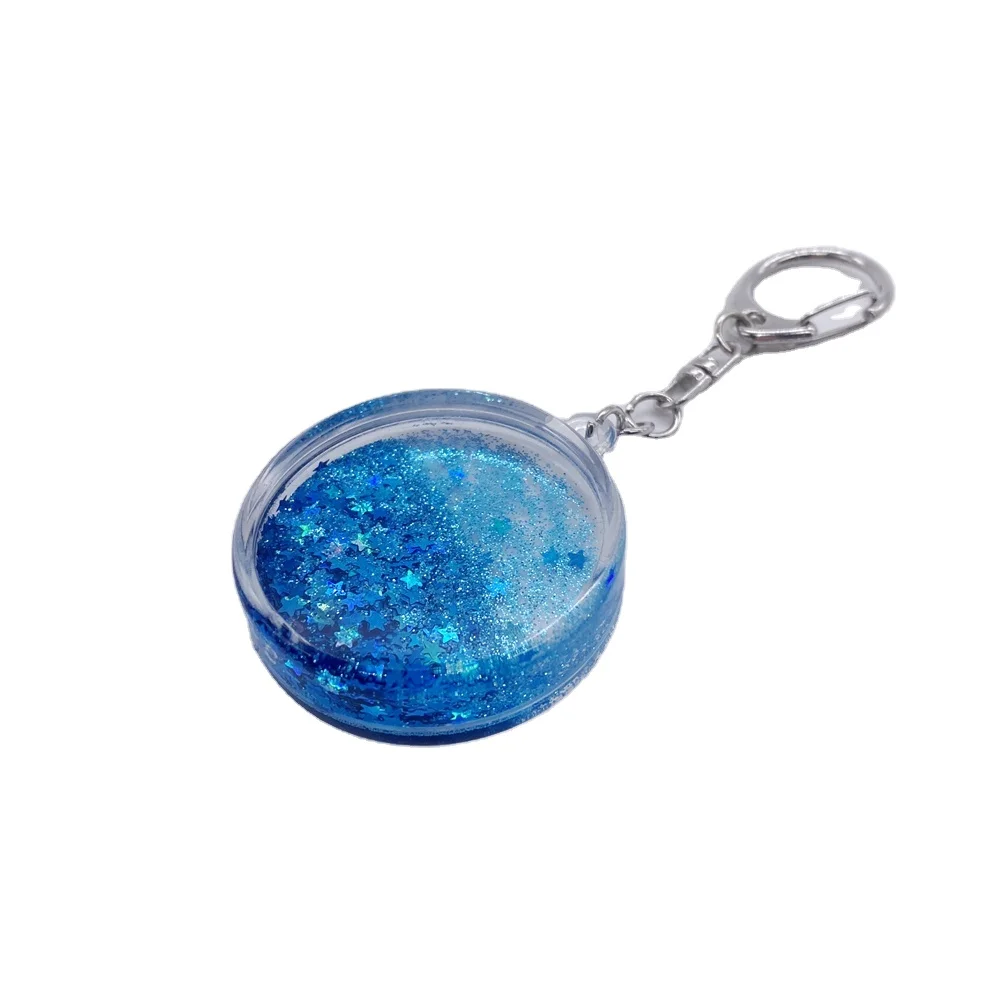 Acrylic souvenir art keychains with water oil inside keychain liquid hologram glitter keyring
