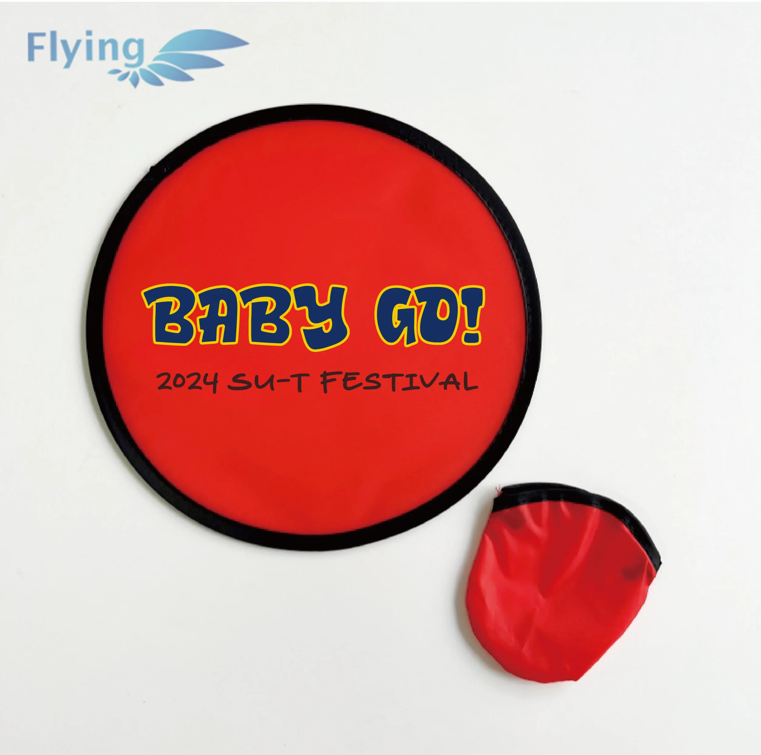Custom printed round nylon folding pocket hand fan, kids drawing blank fan, promotional soft toy foldable flying disc with pouch
