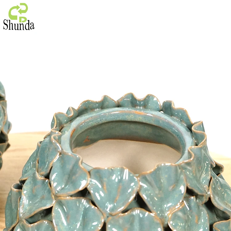 Custom light green copper reactive glaze unique handmade porcelain decoration table vases ceramic flower vase for home decor