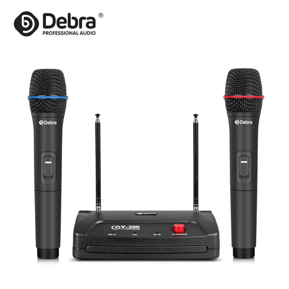Debra Audio V-200 Dual Handheld Mic VHF Portable Wireless Microphone System 50m Range OEM for KTV Church Speech Meeting  karaoke