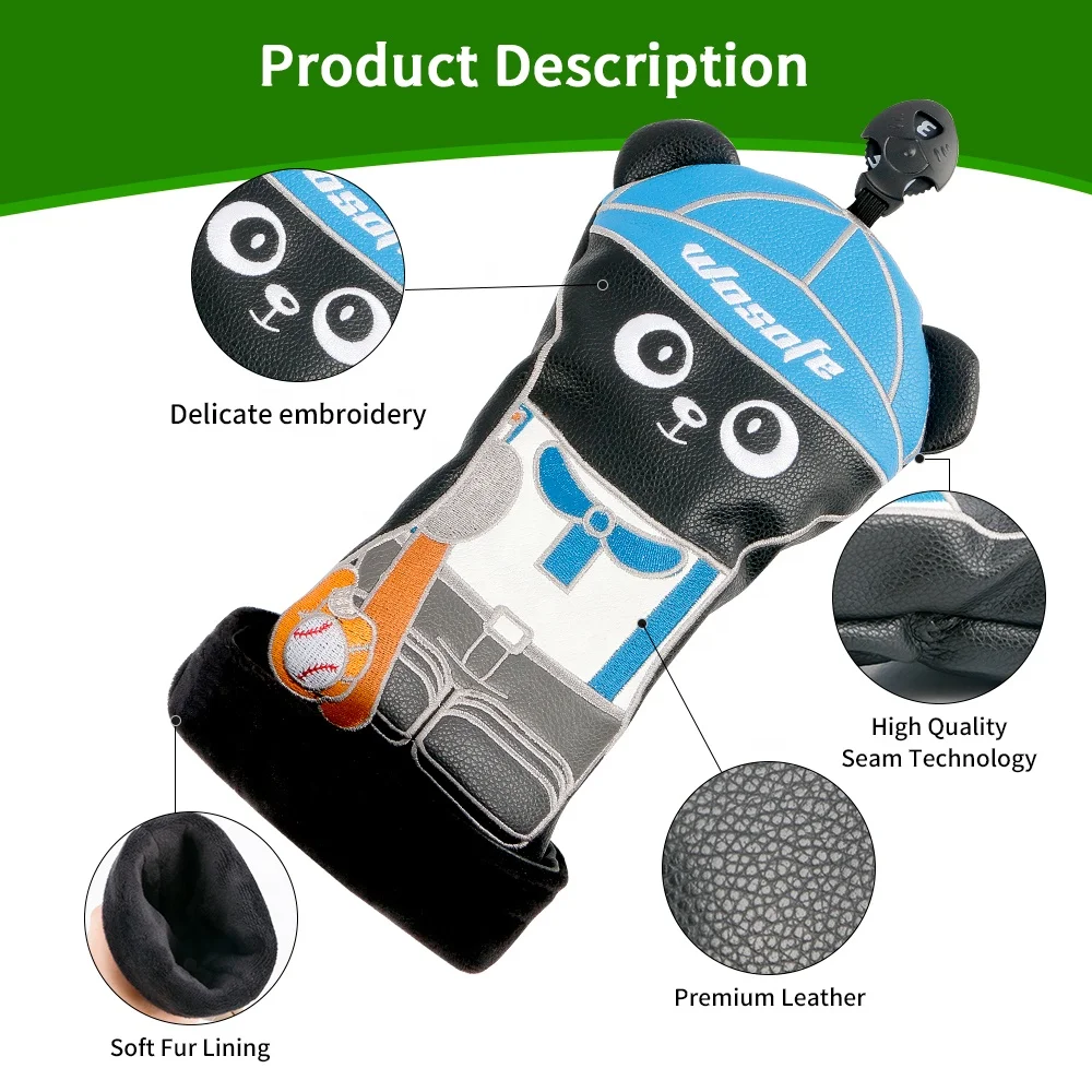 Custom New Design Cute panda golf headcover set  PU Leather golf Driver Fairway Hybrid