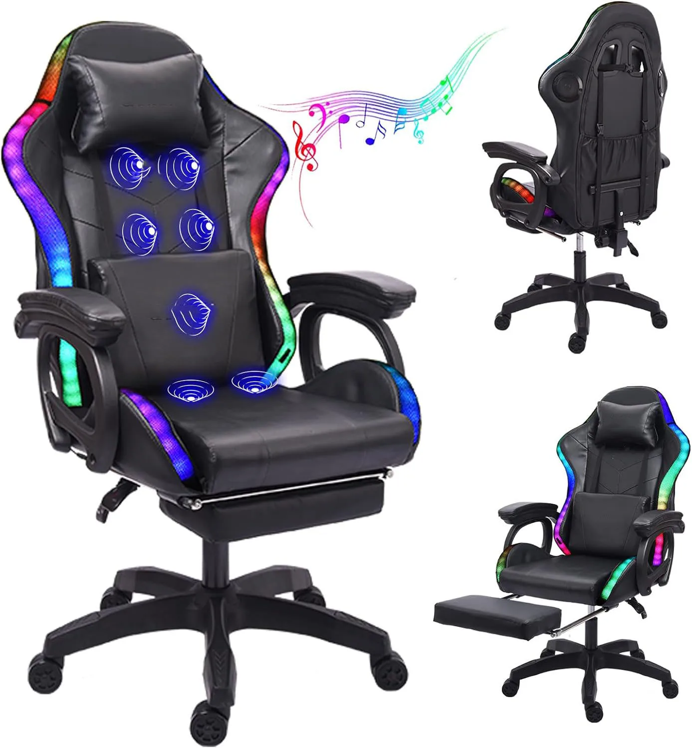 High quality black music video rgb racing gaming chairs massage silla esports gamer office anchor e-sports chair with speakers