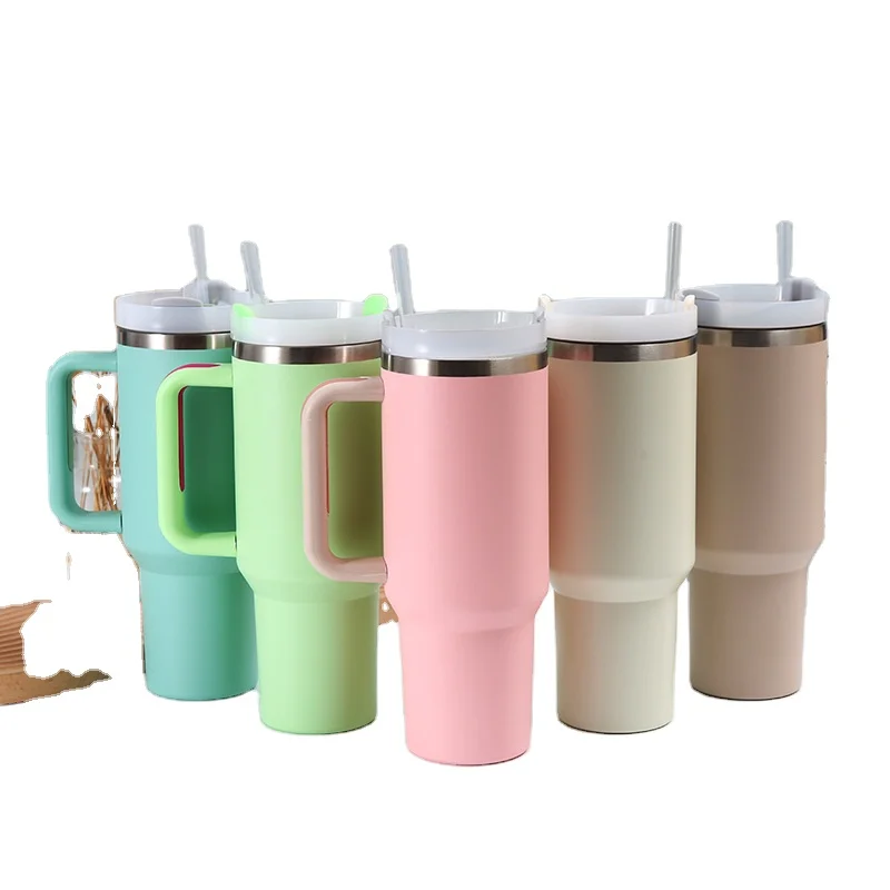 Stainless Steel Vacuum Insulated Travel Mug Vacuum Cup 40oz Tumbler With Handle Lids And Metal Straw studded Leopard