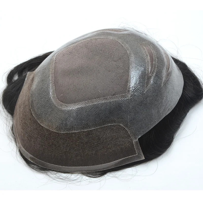 Супер тонкий моно мужской парик с полимерным покрытием вокруг шиньонов, замена волос, системы волос для мужчин, индийские человеческие волосы Remy