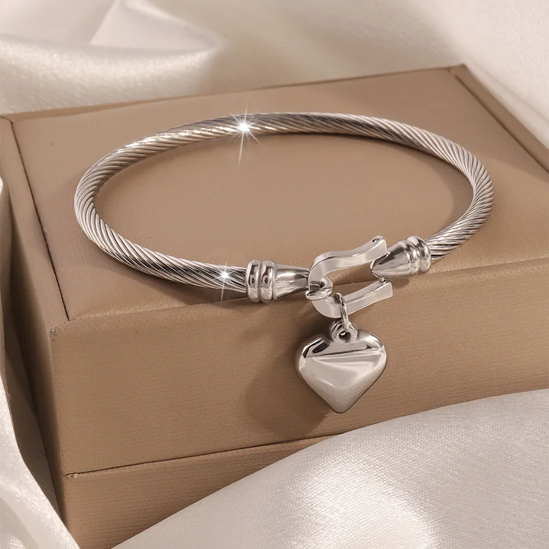 Stainless steel gold plated bracelets bangles nail heart zircon bamboo silver 18K gold jewelry women star engraved bracelet
