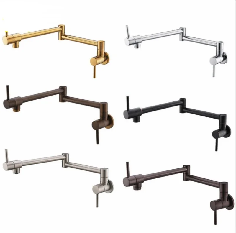 Hot Sales Commercial Pot Filler Folding Faucet Black Stretchable Double Joint Swing Arm Wall Mount Brass Kitchen Faucet
