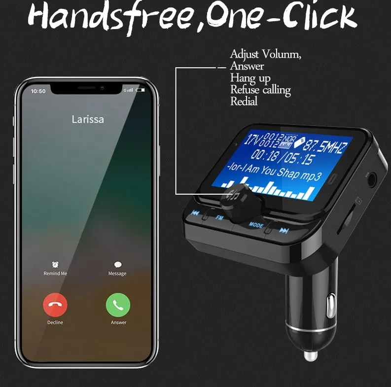 Автомобильный FM-передатчик BC32 Bluetooth mp3-плеер беспроводная гарнитура с ЖК-экраном 1