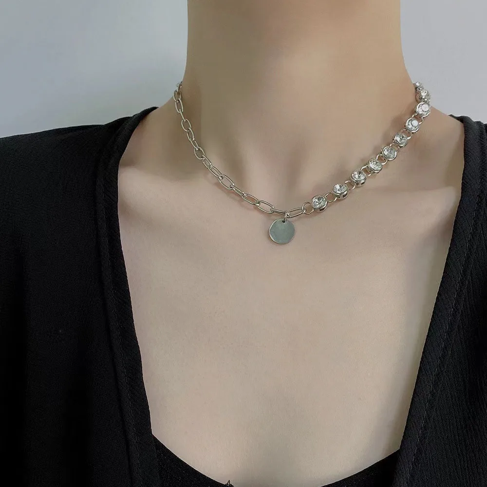 Fashionable round Neck Chain Splicing Necklace with Large Zircon Cool Versatile Clavicle Chain for Dinner Parties Trendy Style