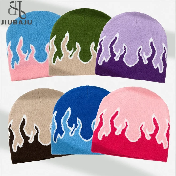 Adult Knitted Flame Pattern Hat Cute Students Outdoor Cycling Skiing Hat Lovely Cold Winter Keep Warm Hat for Couple