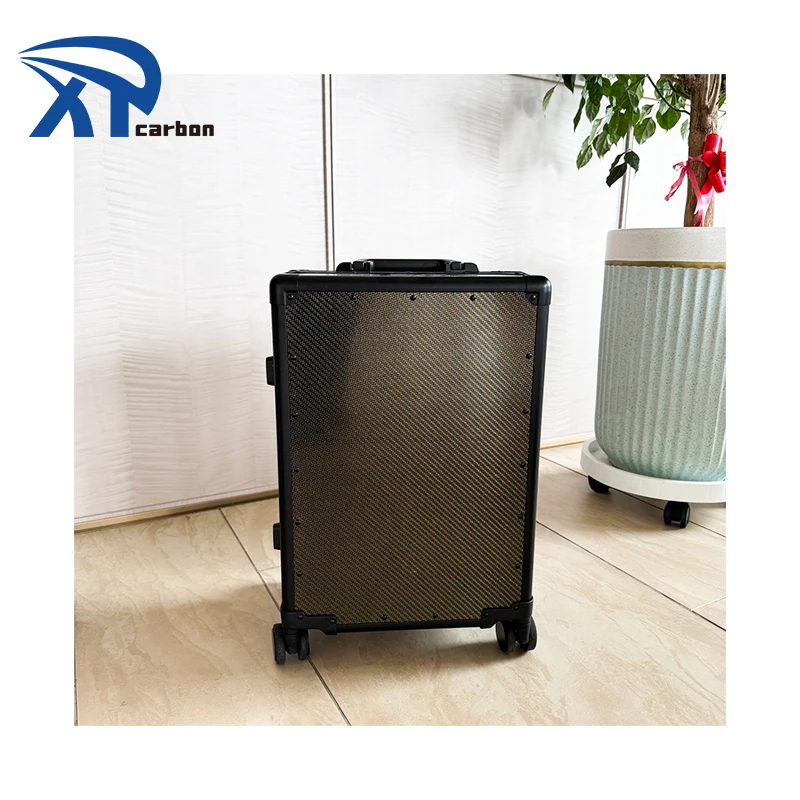 New product golden yarn High Quality Luxury Carbon Fiber Suitcase Usb Charging Port Luggage Trolly Bag With Tsa Lock