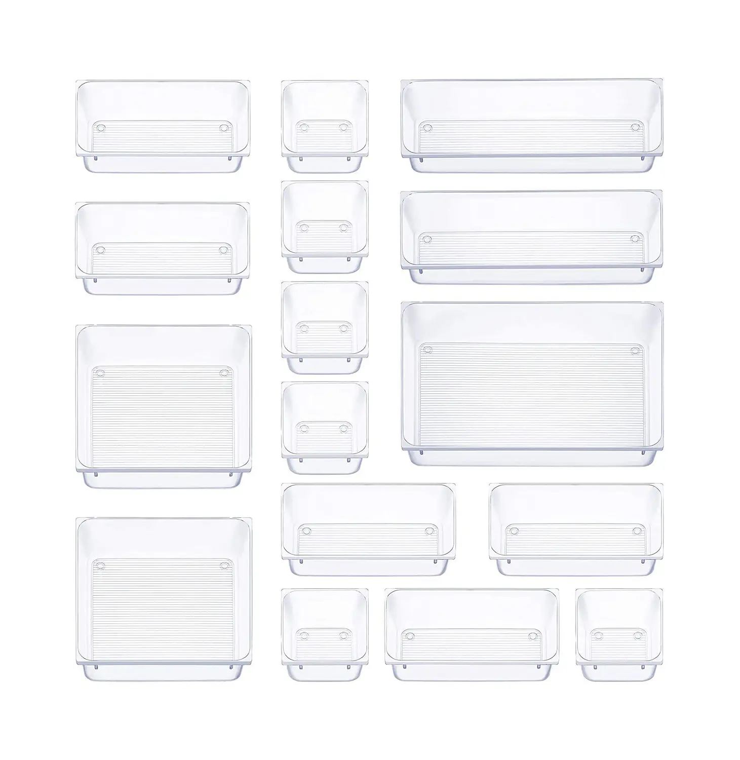 Hot Sale Divider Organizers Storage Bins Stackable Trays Acrylic Desk Drawer  25 Pieces Plastic Clear Storage Bins