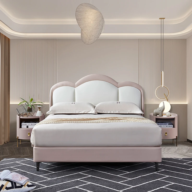 Luxury Bedroom Furniture Set Up-holstered King Queen Double Size Leather Prince Beds For Boy Children Kids