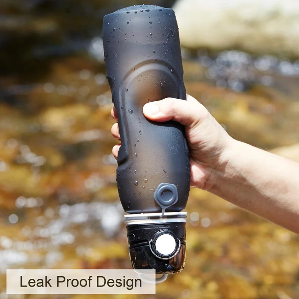 Best Outdoors Running Hiking Travel Carbon Filter Portable 1L Clear Container Silicone Collapsible Bottle Water Filter