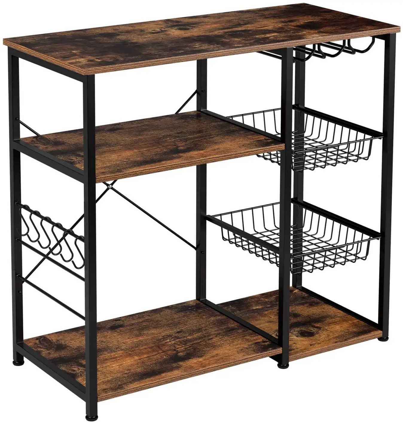 Многофункциональная Бытовая кухонная стойка для посуды, держатели для хранения продуктов, полка с 2 сетчатыми корзинами и 6 крючками