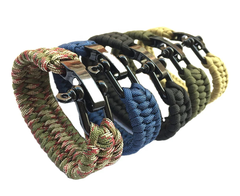 HUAJU INDUSTRIAL Outdoor Mountaineering Camping Emergency Bracelet with Black U-Shaped Adjustable Buckle Lifesaving Wristbands