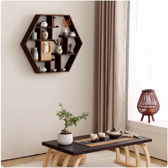 Home Decor Hexagon Floating Shelf Honeycomb Decoration Crystal Essential Oil Display Storage Shelf Succulent Shelf