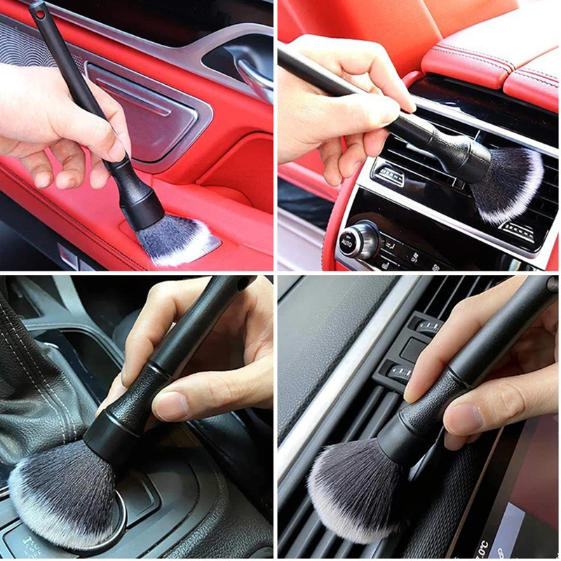 Factory Wholesale Natural Detail Wheel Brush Car Cleaning Detail Soft Hair Ventilated Car Wash Brush