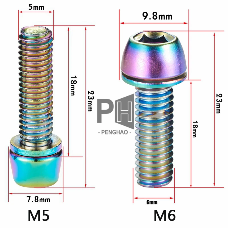 Custom Titanium Bolts Body M6 Allen Hex Round Head Screws with Washers OEM M6 Titanium Anodized Bolts for Bicycle Brake Fixing