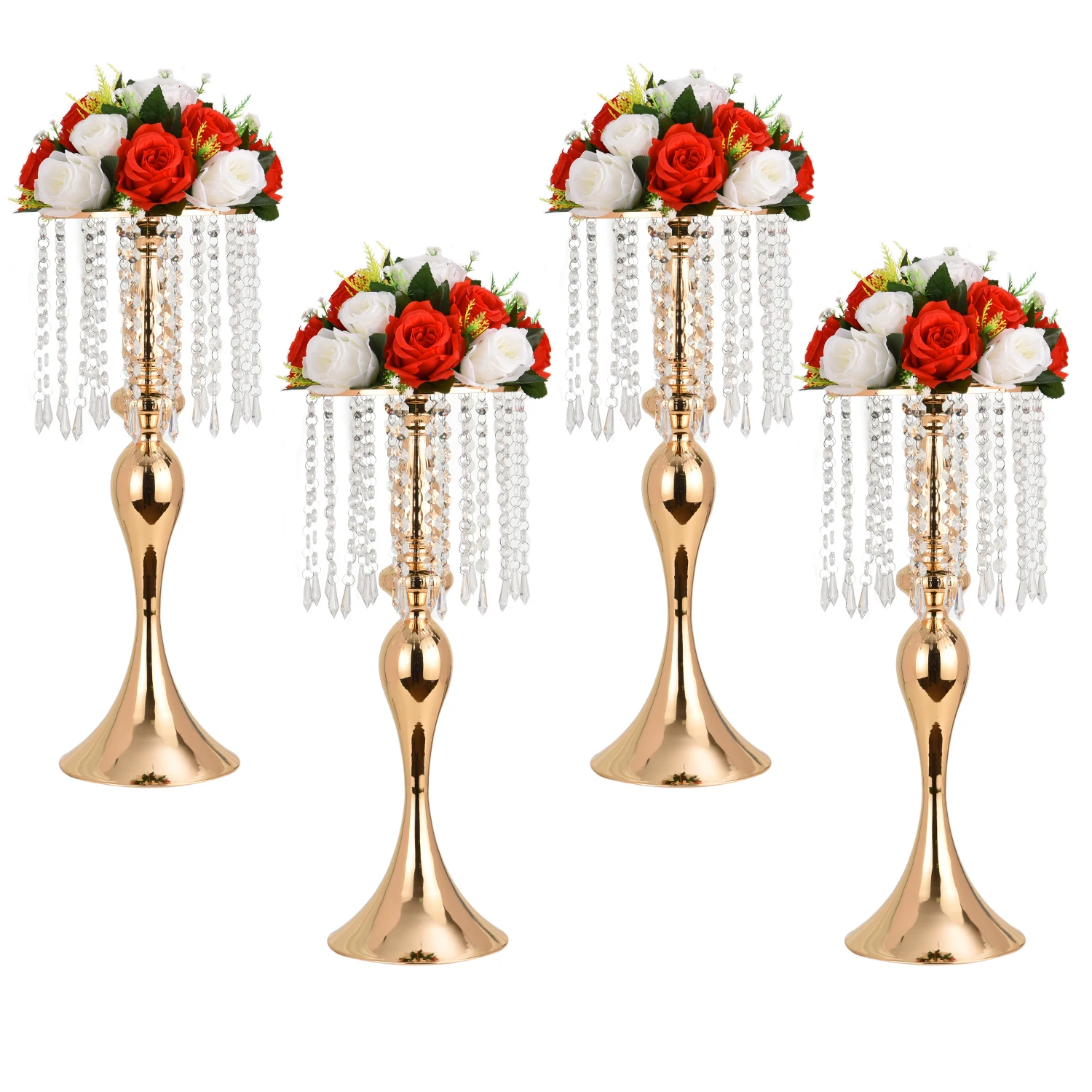 Metal Crystal Flower Stand for Wedding Party Road Lead Holiday Home Decoration Table Centerpieces with Crystal Chain Wholesales