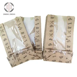 Sharp Bottom Window Baguette French Caterpillar Bread Bakery Paper Bag Food Package Kraft Paper Customized Flexo Printing Accept