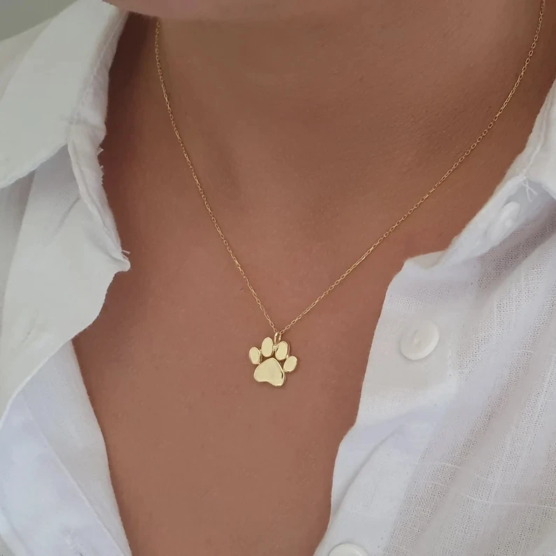Gold Dog Paw Necklace Puppy Paw Pendant Dog Lover Charm Pendant Christmas Gift Dog Owner Necklace