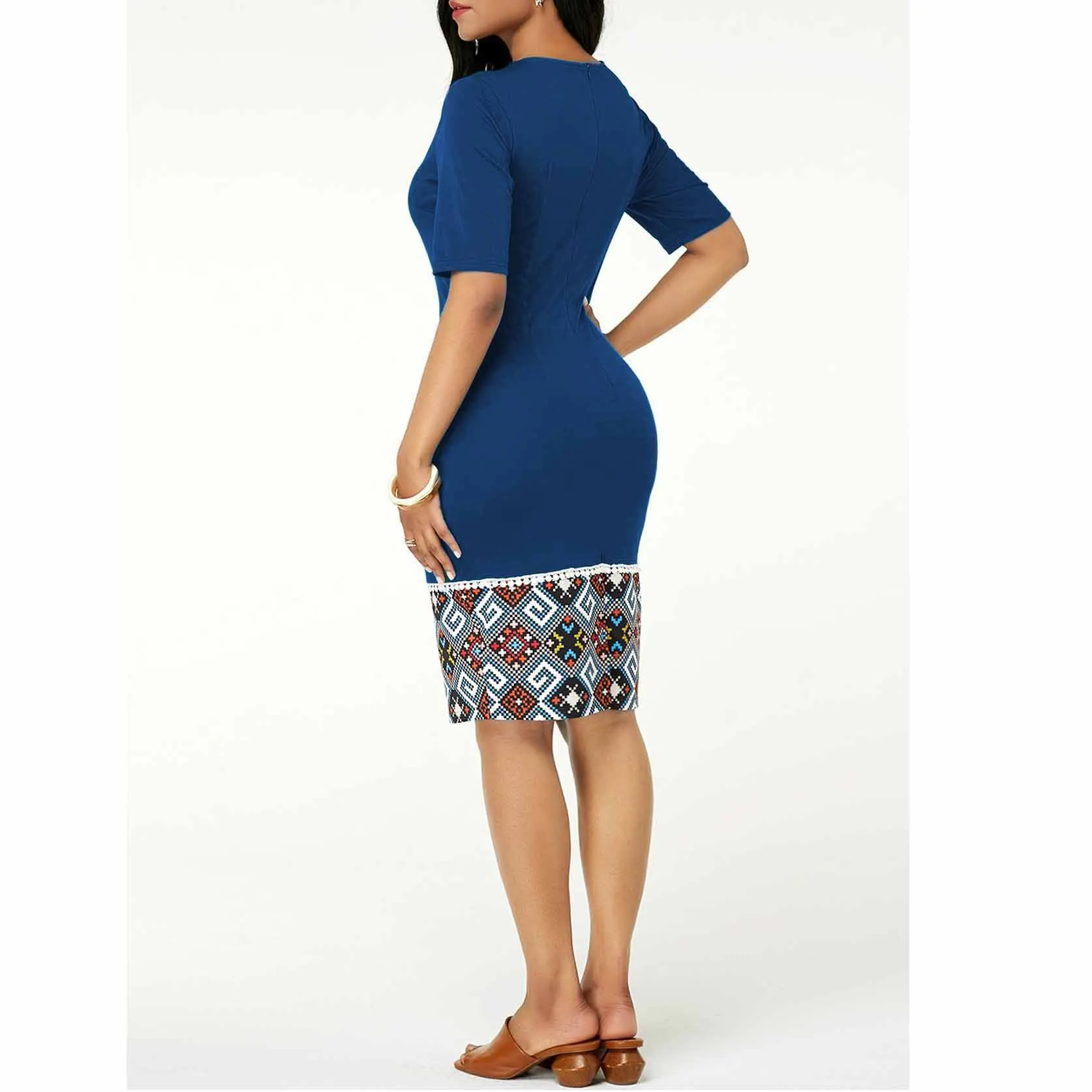 F0658 New style summer custom business dress ethnic clothing print sexy midi ladies dress plus size career office dress