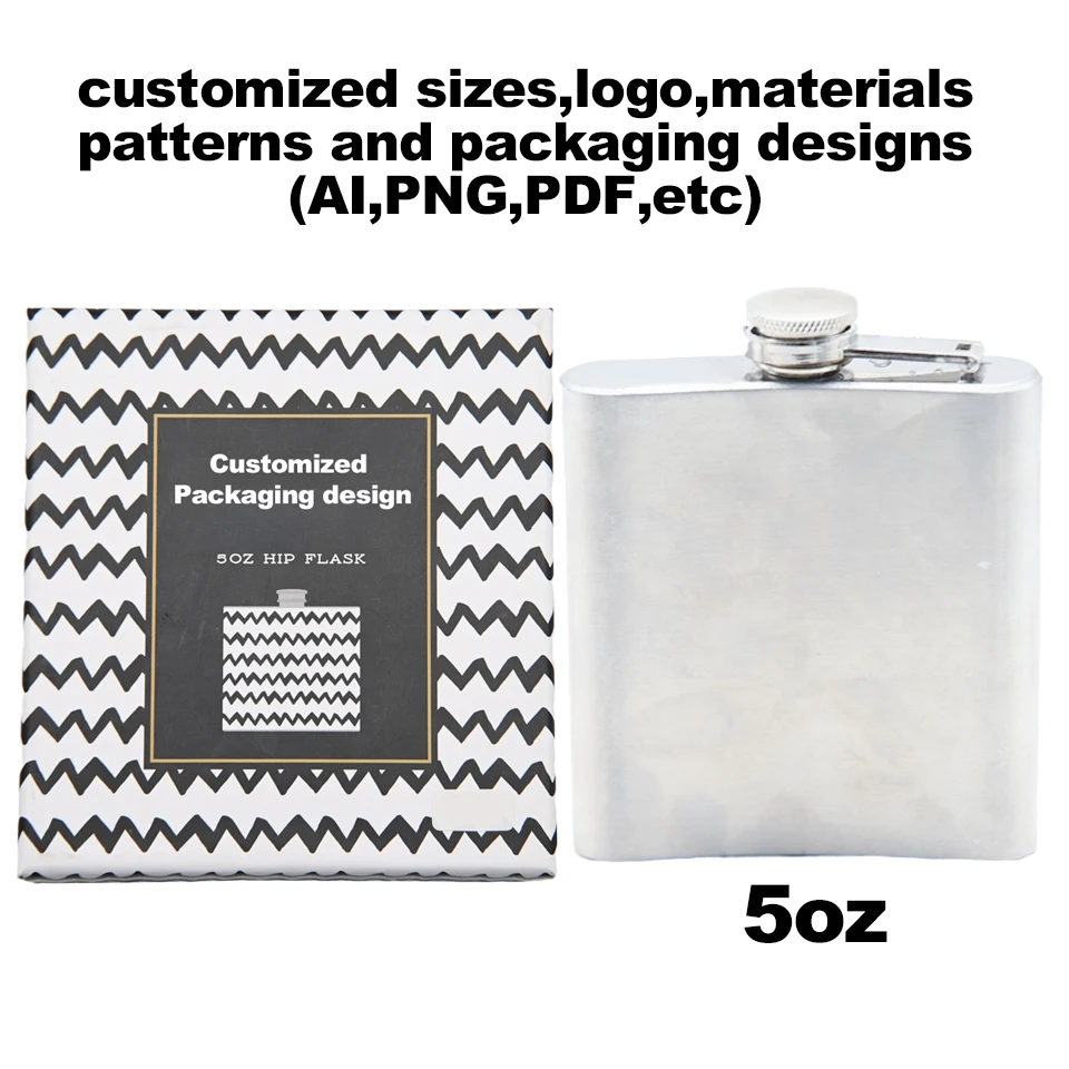 Wholesale custom logo 5oz Matte Black Hip Flask Stainless Steel Liquor Whiskey Alcohol Flask