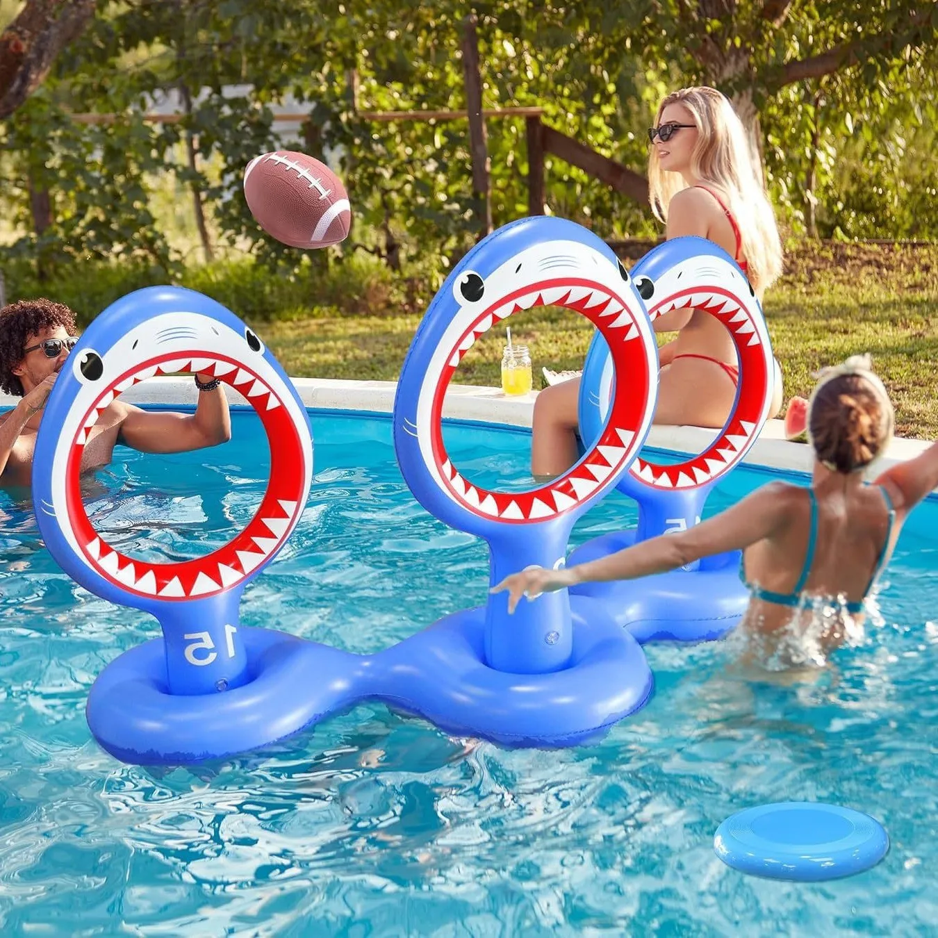 New arrival Summer Family Water Play Party Gifts  Outdoor swimming  Inflatable Ring Toss Games Kids Shark Pool Toys