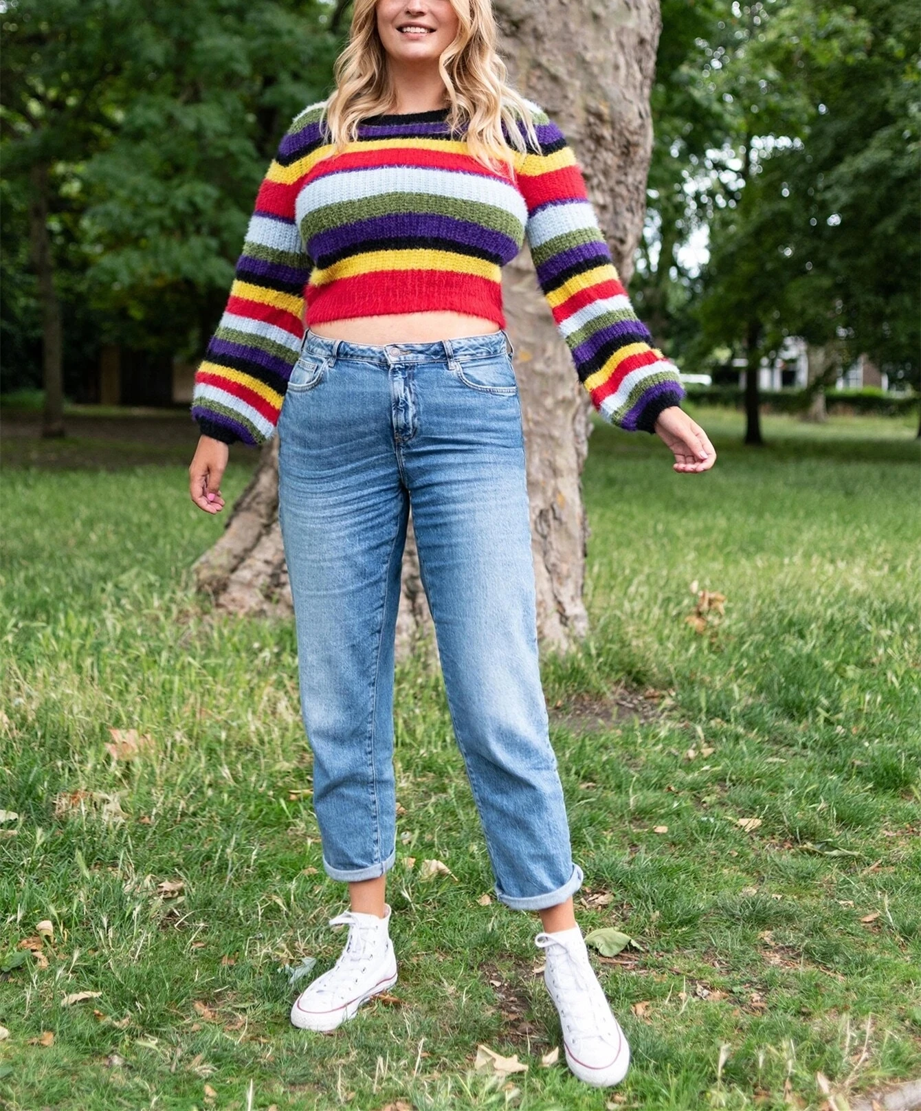 
Wholesale Rainbow Knitted Jumper Fluffy Knitwear Sweaters Pullovers Short Size Women 