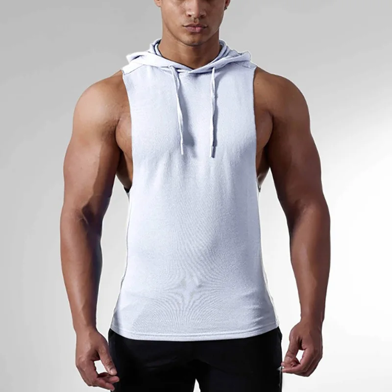 Fast delivery custom logo man gym wear gym sleeveless shirts sleeveless vest with hood