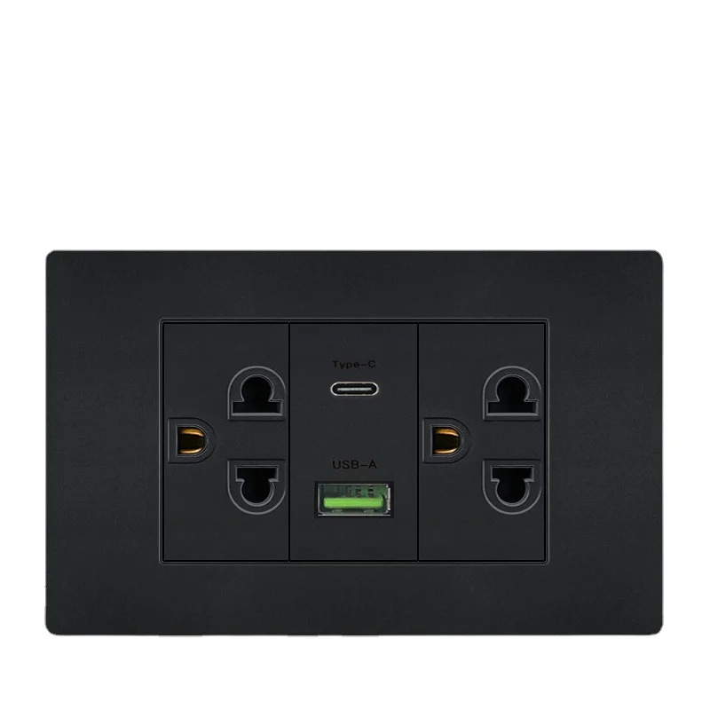 Brazil Black US Universal 20A Socket, Usb Smart Type-c 20W Fast Charging Usb Wall Socket Italy Chile Power Light Switch
