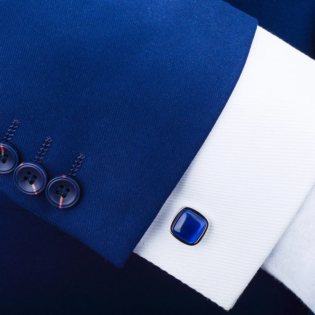 R.GEM. Wholesale Classical Cat Eye Suit Shirt Cufflinks for Men Luxury Blue Opal Cufflinks for Business Wedding
