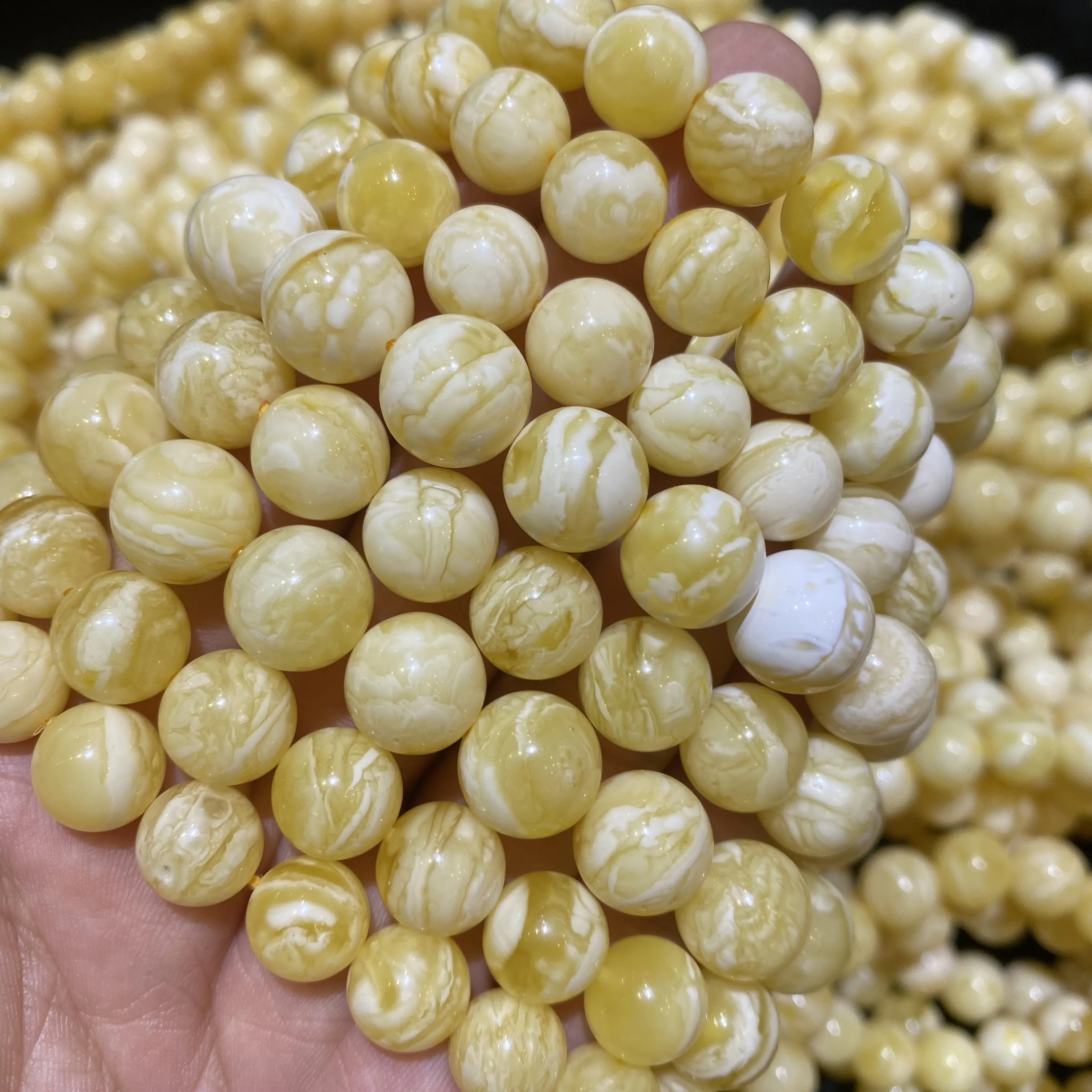 Russian natural Baltic Amber 10-12mm round bead amber White Amber Bead hand string Muslim prayer beads