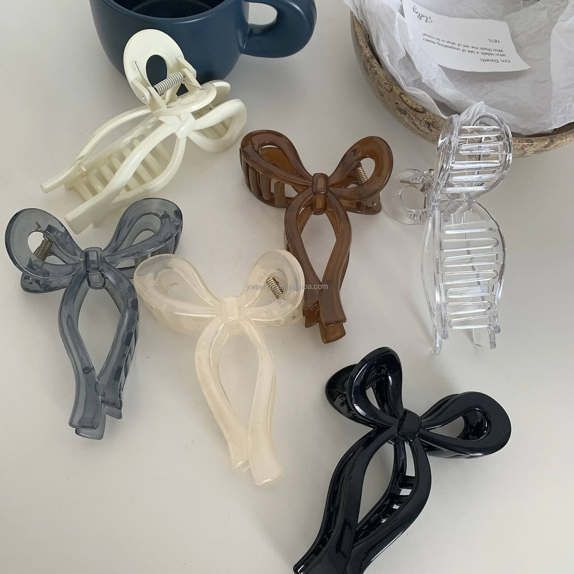 new design simple bow Elegant woman temperament bowknot plastic claw hair clips jelly colors high quality clips hair accessories