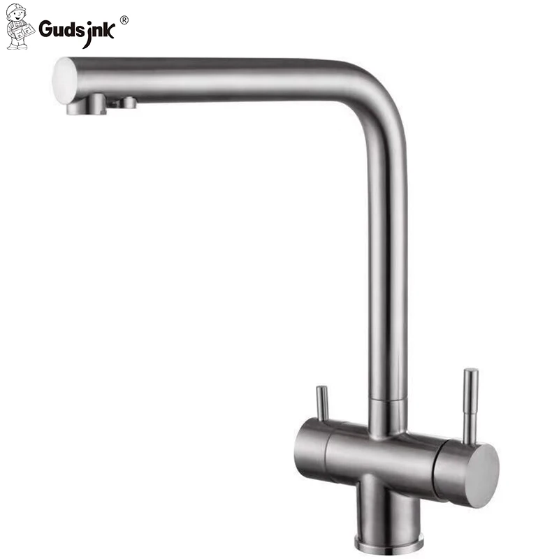 Gudsink Mixer Taps Manufacturer Dual Handle Brushed Kitchen Sink Faucet Bathroom Wash Basin Faucets SUS 304 Tap