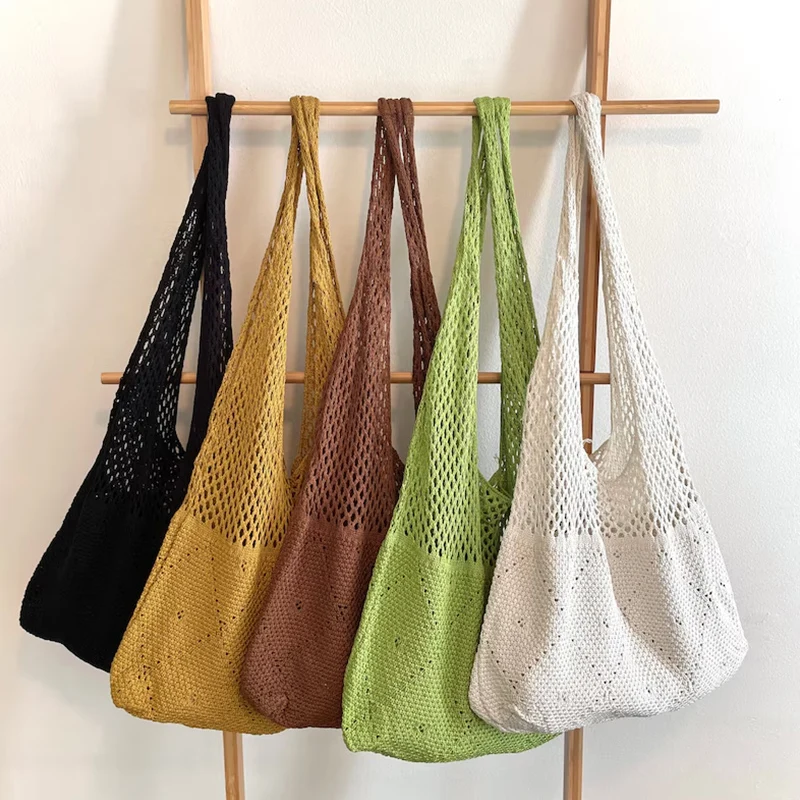 Custom Crochet Bag Knitted Tote Bag Aesthetic Tote Shoulder Bags Fashion Mesh Casual Handbag