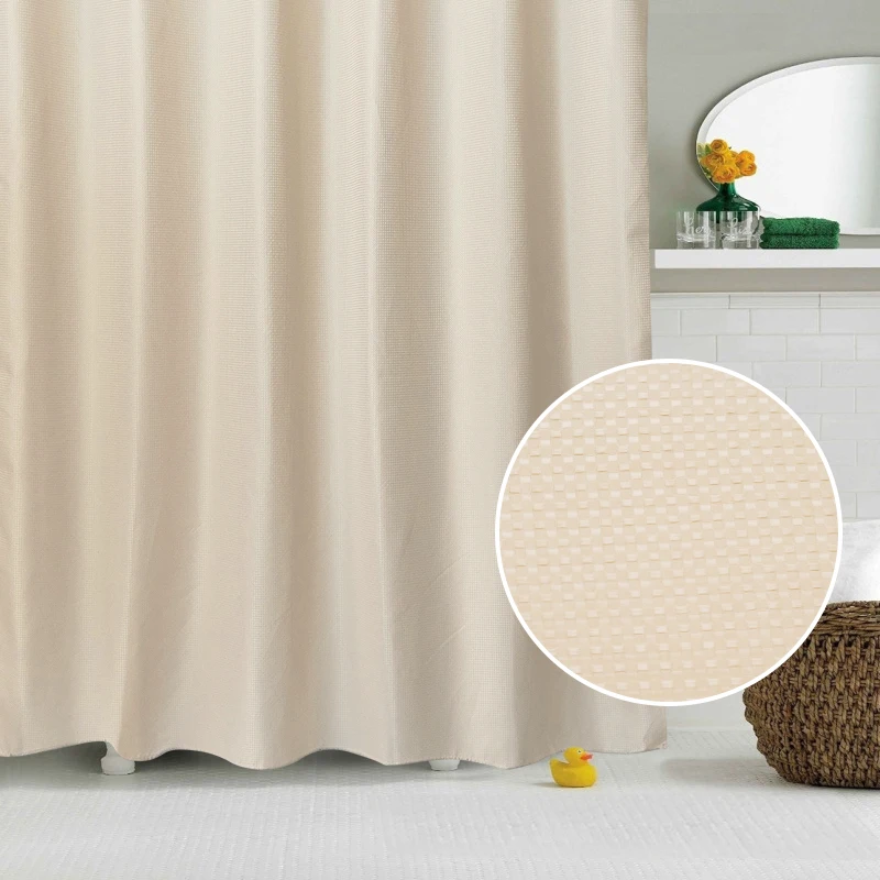 
Waffle Hotel Hookless Shower Curtain with Matching Window Curtain PVC Hook ,shower Curtain Strap Polyester Modern The Public 