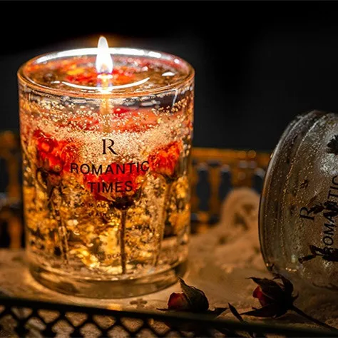 AROMA HOME Wholesale Custom Birthday Gift Dried Flower Transparent Gel Wax Jelly Scented Candle in Glass Jar