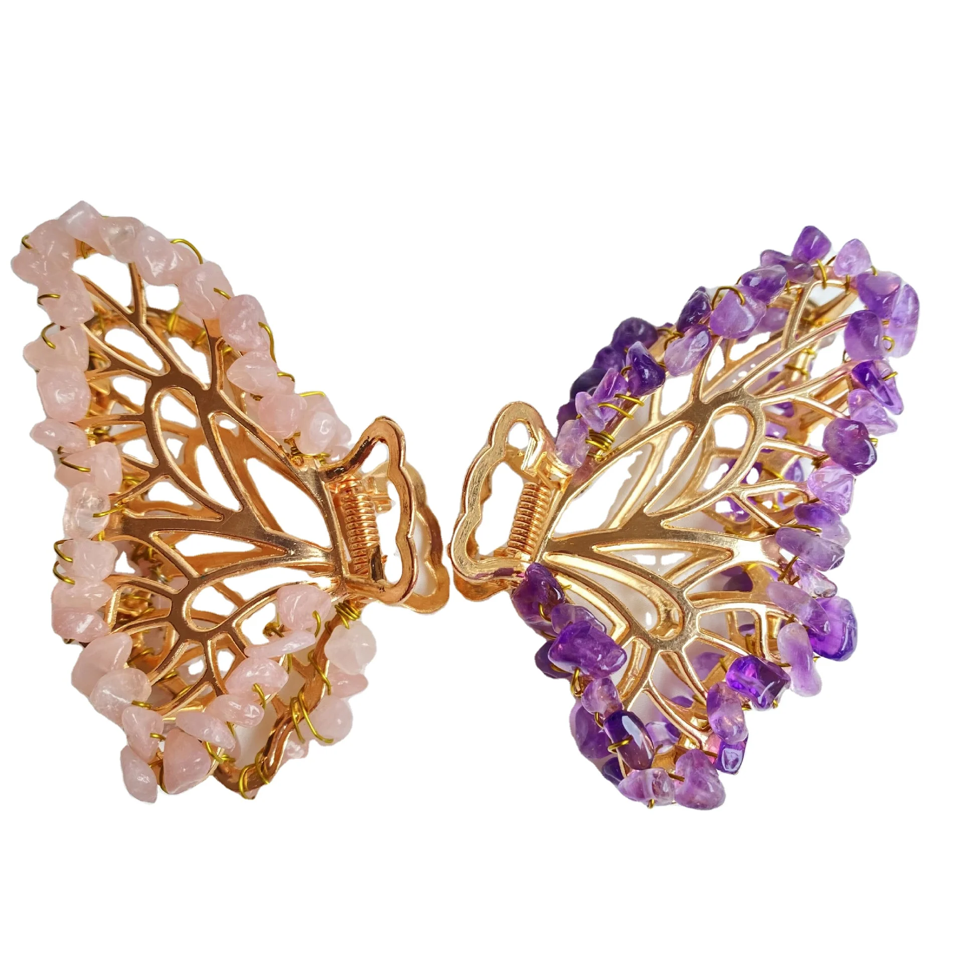 Gold Metal Bling crystal Designer Large butterfly Hair Claw gemstone Beads Clamp Hair Clips Accessory For Women Girls