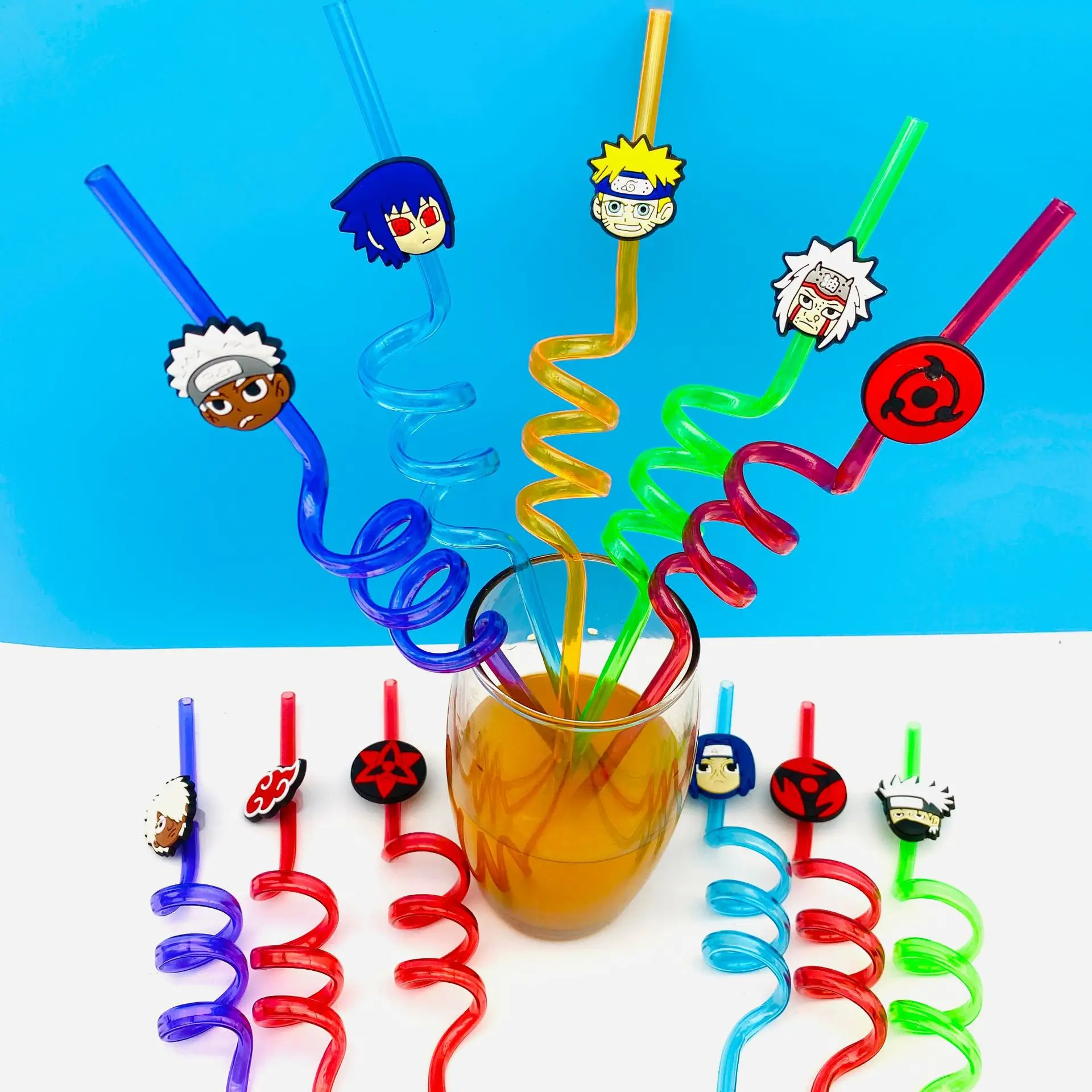 Wholesale Rubber Cute Narutoes  cartoon movies theme straw topper 6-8 mm mold silicone charms for party cute bar accessories
