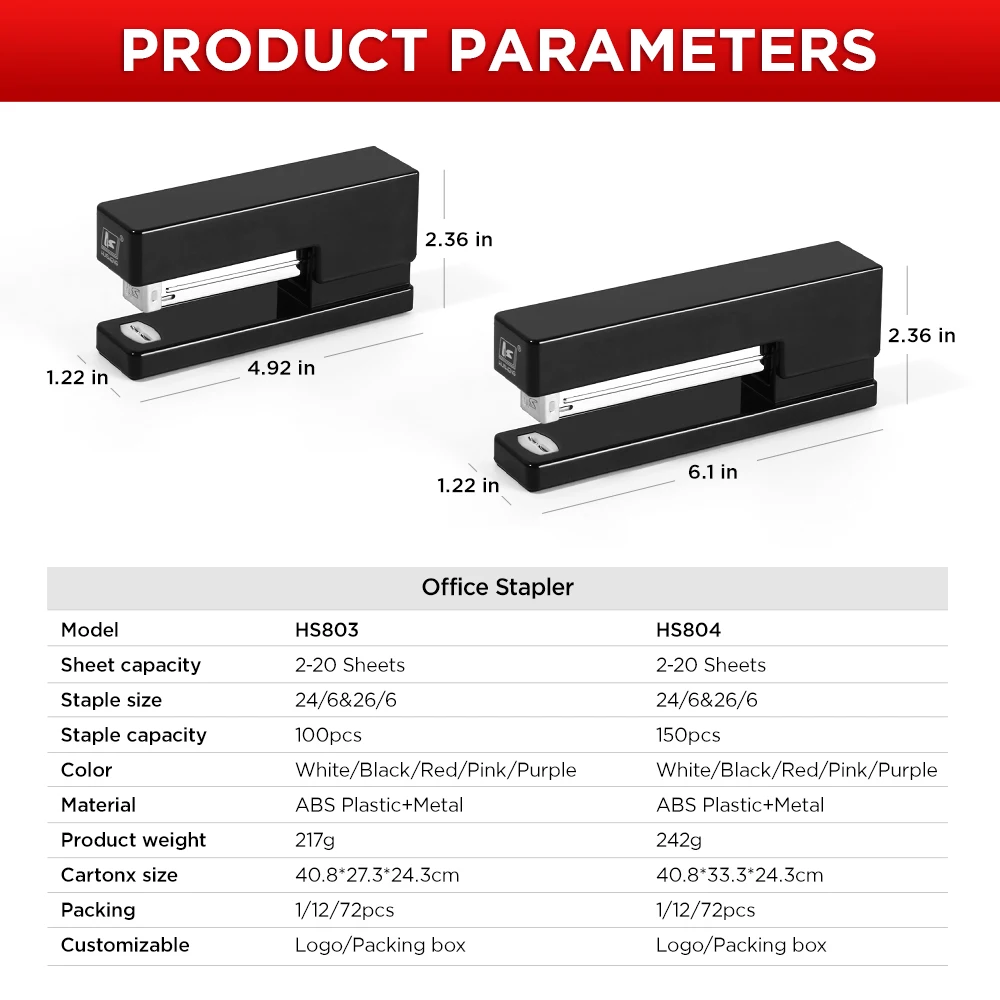 Customizable diversified staplers ABS plastic shell stapler machine for office school 24/6 stapler multi-color options