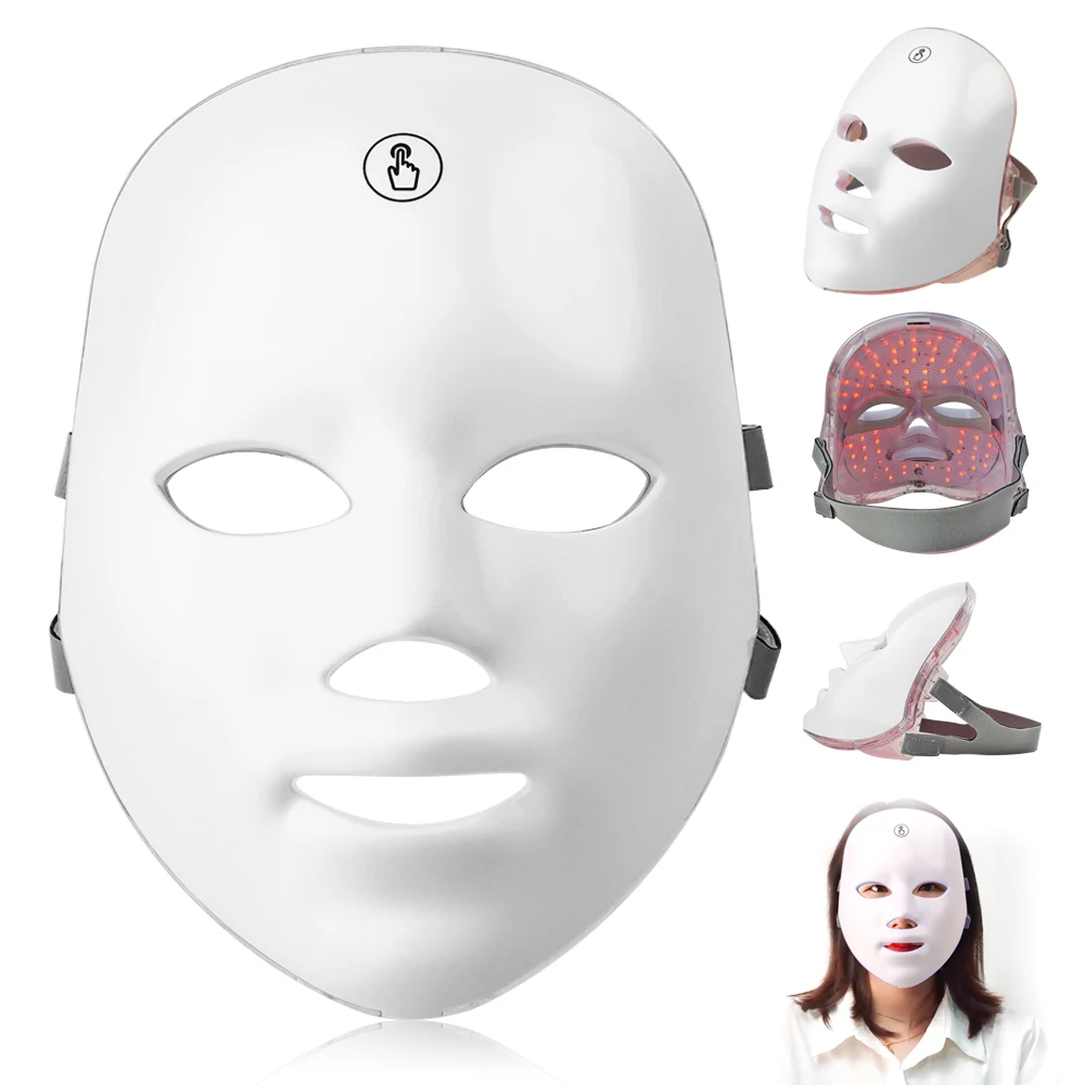 Rechargeable LED Facial Mask 7 Led Light Therapy Facial Skin Care Mask Skin Rejuvenation LED Photon Therapy Beauty Mask