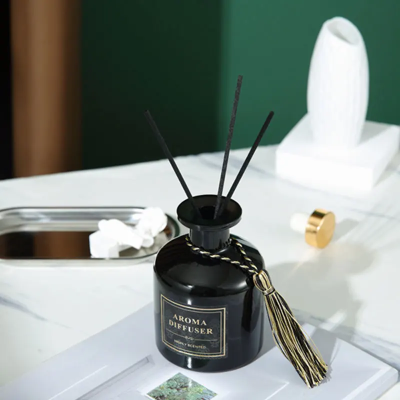 Wholesale Luxury Empty Round Black Matte Aroma Glass Reed Diffuser Bottle 220ml