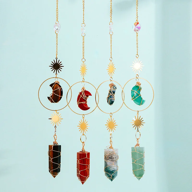 Wind Chimes Unique Moon Sun Raw Stones Wind Chimes for Indoor Outdoor Stone Decoration Figurine for Home and Garden