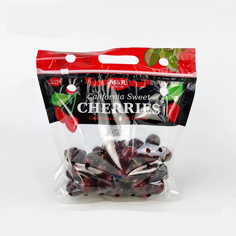 top sell laminated pouch stock print zipper fruit packaging grape / cherry plastic bag with handle and holes