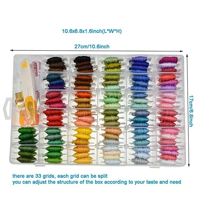 SHELIKE Embroidery Floss Kit 100PCS Cross Stitch Thread with Threader Bobbins, Sewing Needles Storage Box Embroidery Starter Kit