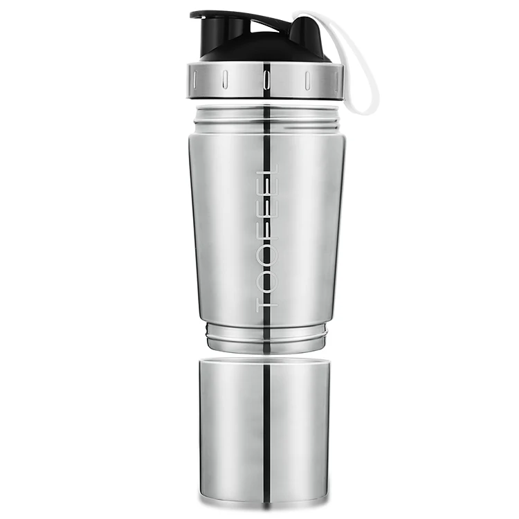 3 In 1 GYM Fitness Protein Powder 700ml Customizable 304 Stainless Steel Shaker Bottle with Window