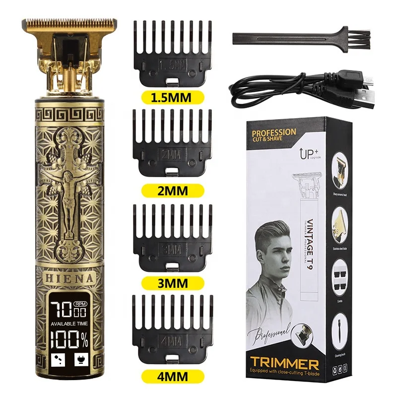 Mens Hair Trimmer Cordless LCD Hair Clippers Zero Gapped T-Blade USB Rechargeable Electric Hair Cutting