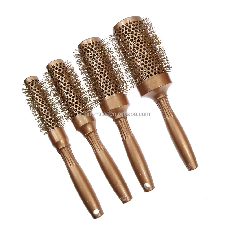 Gradient Color 2 In 1 Hair Straightener And Curler Ionic Hairbrushes Professional Salon Makeup Brushes Round Ceramic Brush Comb