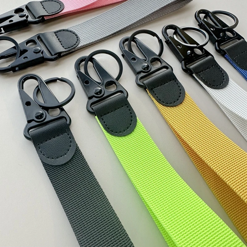 Portable Solid Color Nylon Lanyard Carabiner Keychain Accessories Customizable Logo Hand Wristlet Key Chain Holder